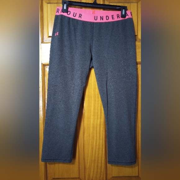 Under Armour Pants - Under Armour Charcoal Leggings with Vibrant Pink Waistband,Size L